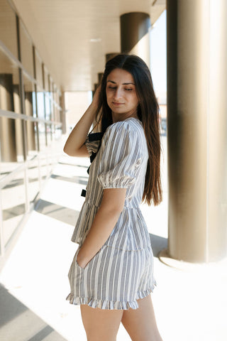 Stripe Ruffled Shorts, Black