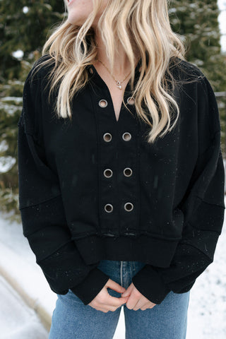 Eyelet Sweatshirt, Black *final sale