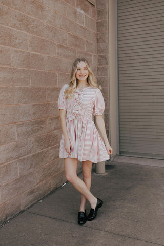 Bow Striped Dress, Red