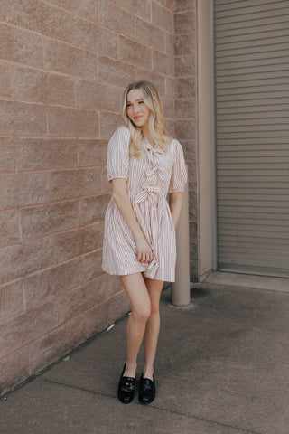 Bow Striped Dress, Red