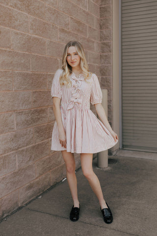 Bow Striped Dress, Red