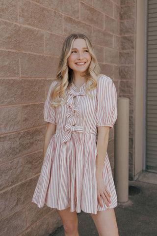 Bow Striped Dress, Red
