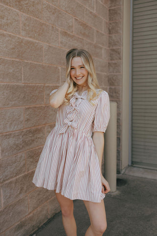 Bow Striped Dress, Red