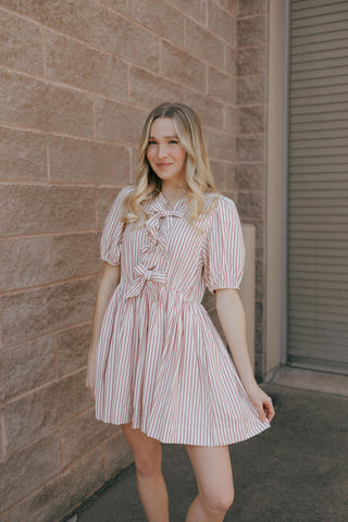 Bow Striped Dress, Red