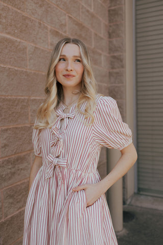 Bow Striped Dress, Red