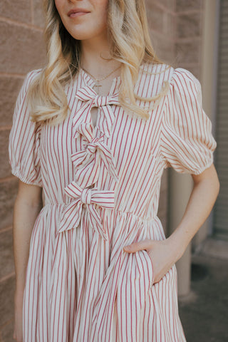 Bow Striped Dress, Red