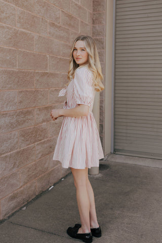 Bow Striped Dress, Red