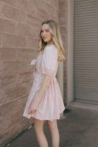 Bow Striped Dress, Red