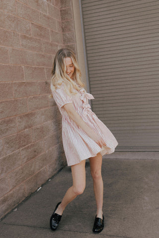 Bow Striped Dress, Red