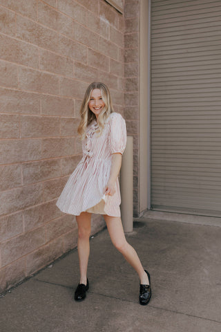 Bow Striped Dress, Red