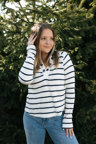 Stripe Eyelet Knit Top, Navy