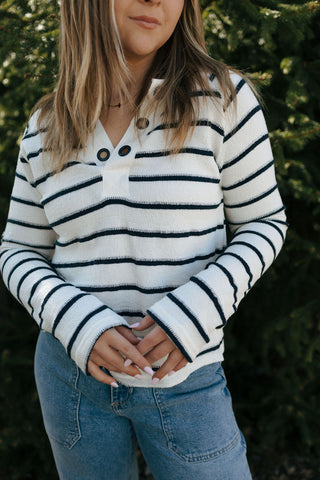 Stripe Eyelet Knit Top, Navy