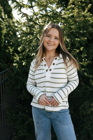 Stripe Eyelet Knit Top, Olive