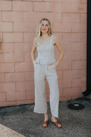 Eyelet Stripe Pants, Blue