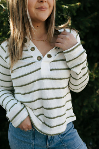 Stripe Eyelet Knit Top, Olive