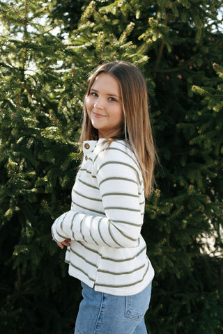 Stripe Eyelet Knit Top, Olive