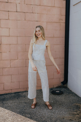 Eyelet Stripe Pants, Blue