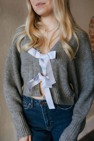 Tie Front Cardigan, Grey/Silver Blue *final sale