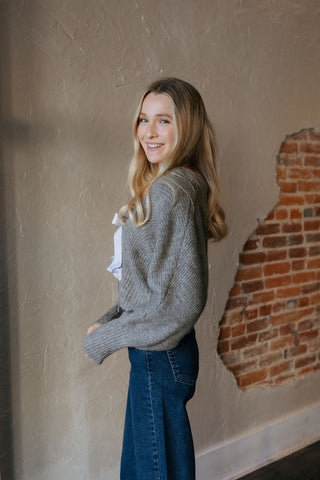 Tie Front Cardigan, Grey/Silver Blue *final sale