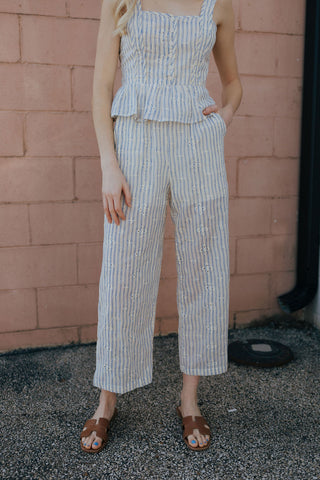 Eyelet Stripe Pants, Blue