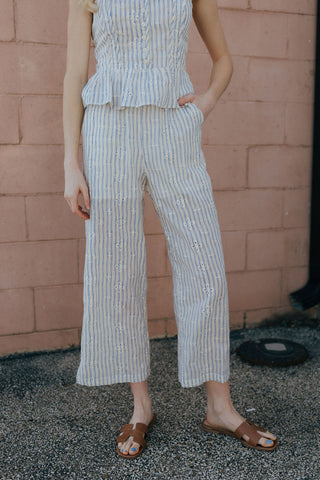 Eyelet Stripe Pants, Blue