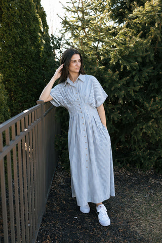 Stripe Button Down Dress, Blue
