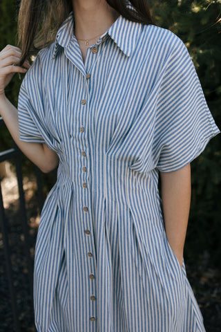 Stripe Button Down Dress, Blue
