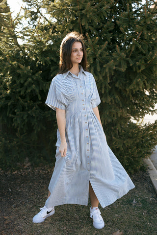 Stripe Button Down Dress, Blue