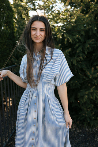 Stripe Button Down Dress, Blue
