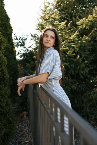 Stripe Button Down Dress, Blue