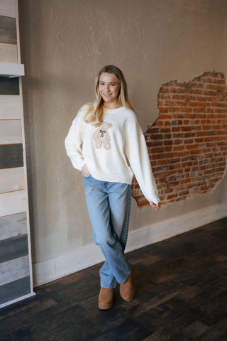 Teddy Bear Sweater Top, White *final sale