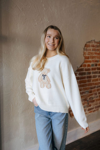 Teddy Bear Sweater Top, White *final sale