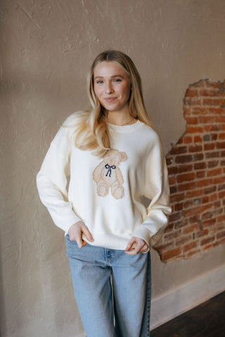 Teddy Bear Sweater Top, White *final sale