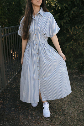 Stripe Button Down Dress, Blue