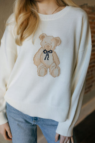 Teddy Bear Sweater Top, White *final sale