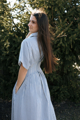 Stripe Button Down Dress, Blue