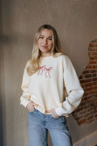 Red Bow Embroidered Sweatshirt *final sale