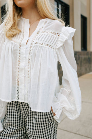 Ruffle Shoulder Top, Off White *final sale