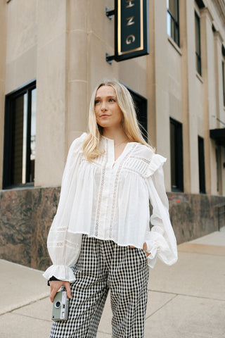 Ruffle Shoulder Top, Off White *final sale
