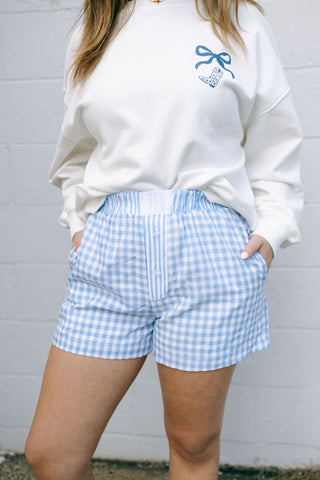 Gingham Button Shorts, Blue