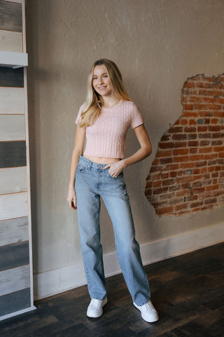 Short Sleeve Sweater, Pink