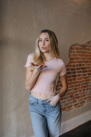 Short Sleeve Sweater, Pink