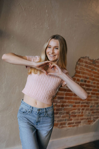 Short Sleeve Sweater, Pink