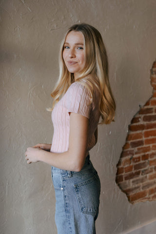 Short Sleeve Sweater, Pink