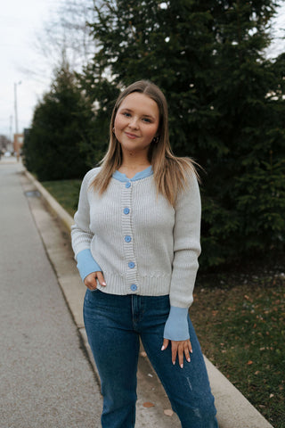 Colorblock Cardigan, Gray * final sale