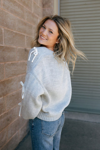 Bow Button Down Cardigan, H Grey