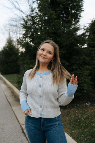 Colorblock Cardigan, Gray * final sale