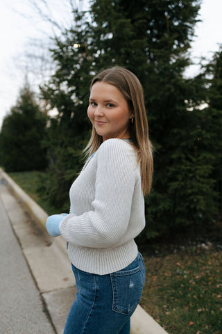 Colorblock Cardigan, Gray * final sale