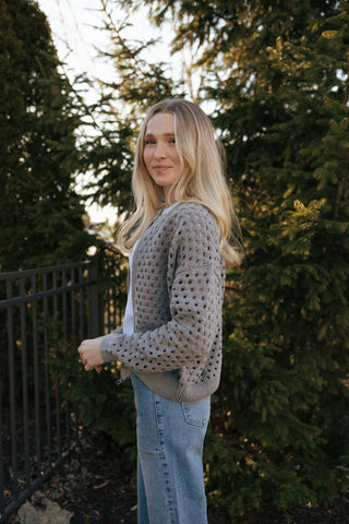 Crochet Zip Cardigan, Gray