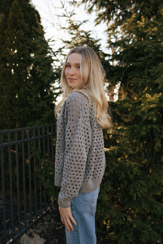 Crochet Zip Cardigan, Gray